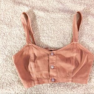 NWT American Eagle Crop Top Pink Denim Button Up
